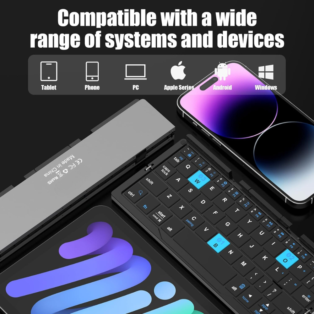 Foldable Mobile Phone Keyboard With Stand Rechargeable Bluetooh